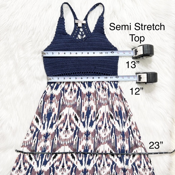 Ella Moss Navy Blue Crochet Colorful Watercolor Split Hem Sleeveless Maxi Dress - Picture 11 of 12